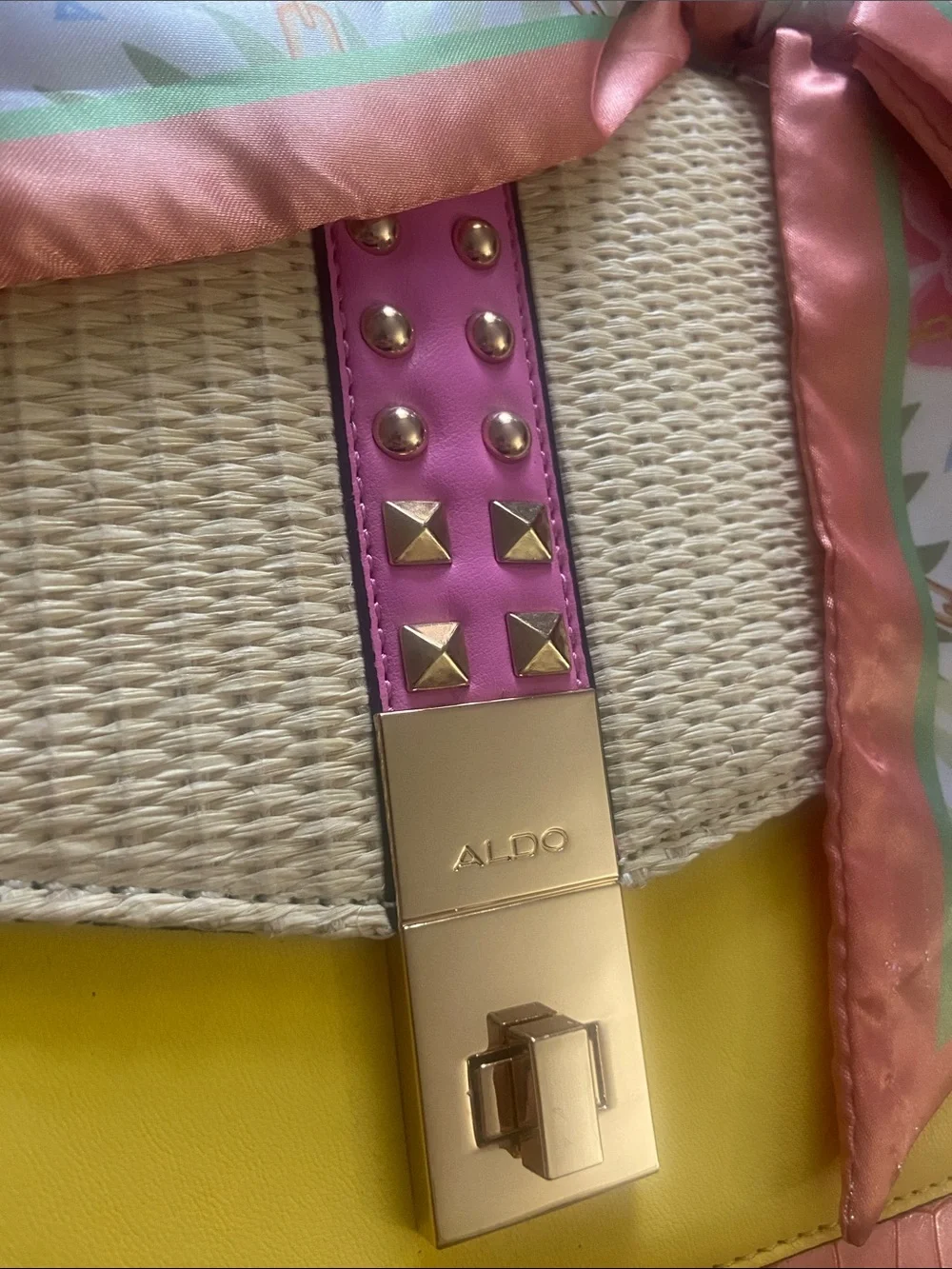 ALDO Yellow, Orange & Pink Top-Handle Satchel with Floral Scarf